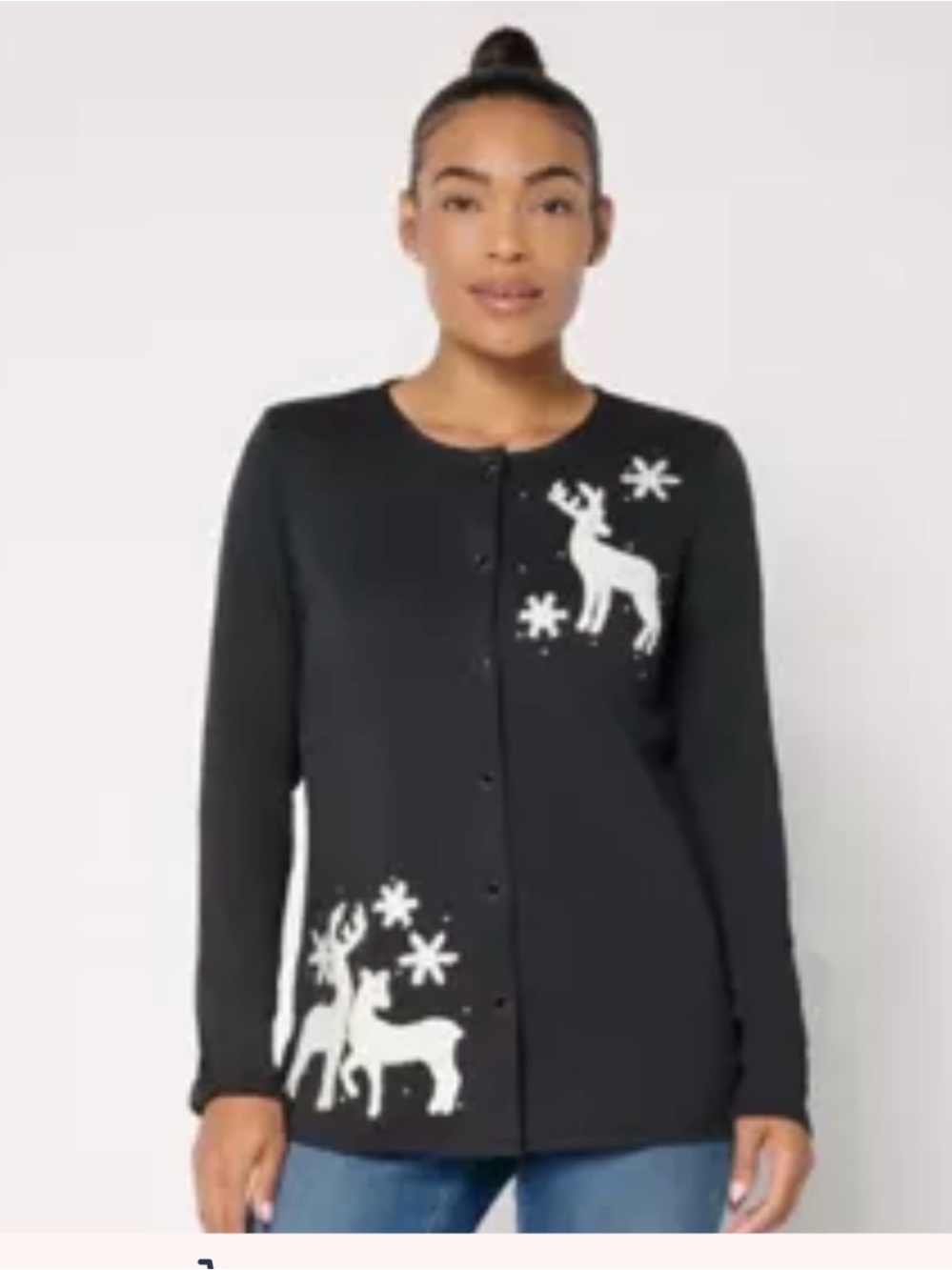 Quacker Factory Black Cardigan with White Reindeer 2X